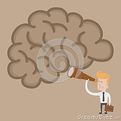 Businessman searching idea brain Vector Illustration