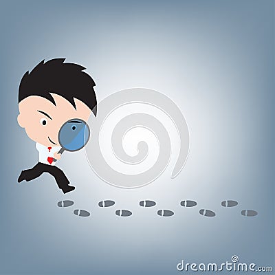 Businessman searching or looking at footprint, illustration vector in flat design Vector Illustration