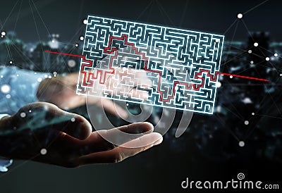 Businessman searching solution of a complicated maze Stock Photo