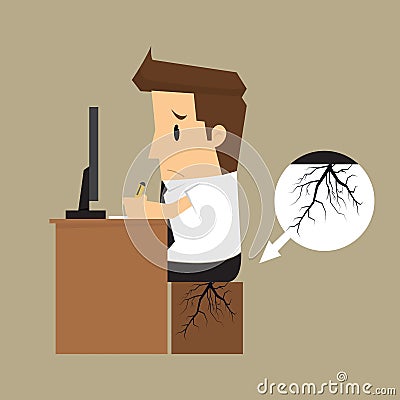 Businessman seat bottom germinate root Vector Illustration