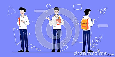 Businessman And Self Employment Concept. Self Confident Businessman Character In Different Poses On The Abstract Vector Illustration
