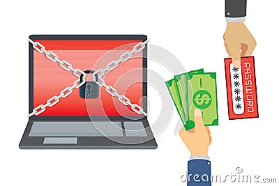 Businessman selling the secret data for money. Vector Illustration