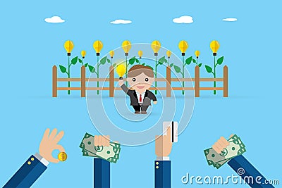 Businessman sells idea lightbubs, idea and business concept Vector Illustration