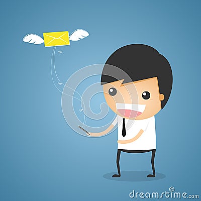 Businessman send e-mail by smartphone concept Vector Illustration