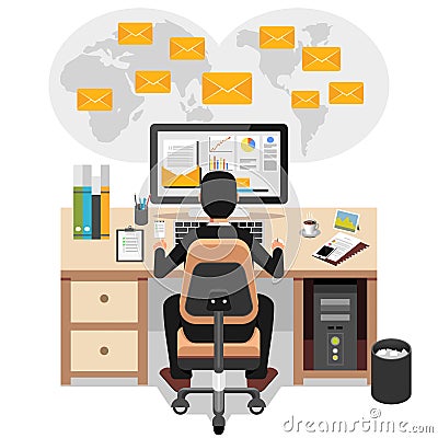 Businessman sending or receiving email. Business email marketing. Email advertisement Vector Illustration