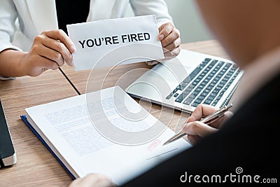 Businessman sending resignation letter to employer boss Including about resignation from positions and vacancies, changing and Stock Photo