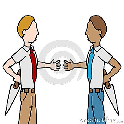 Businessman and shake back stabbing Vector Illustration