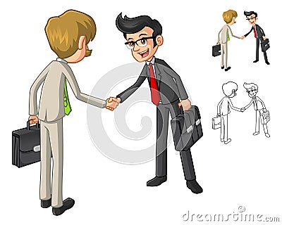 Businessman Shake Hands Poses with Client Cartoon Character Vector Illustration