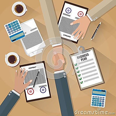 Businessman shake hands after the signed contract Vector Illustration