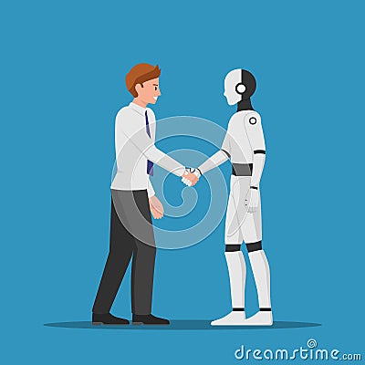 Businessman shaking hand with AI robot Vector Illustration