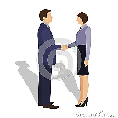 Businessman shaking hands with businesswoman. Vector Illustration