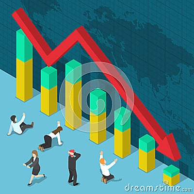 Businessman Shocked when Business Graph Falling Down Vector Illustration