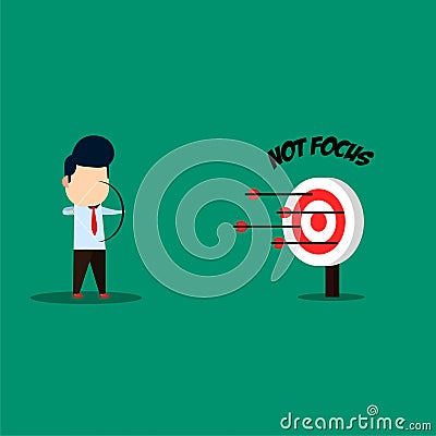 Businessman shoot an arrow missed the target Vector Illustration