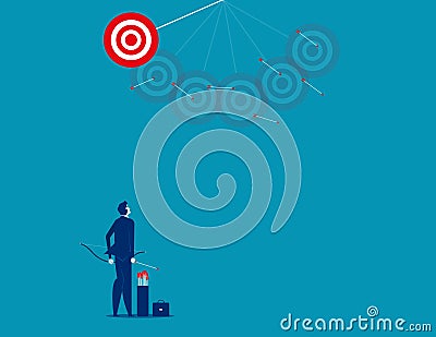 Businessman shooting arrows missing target. Concept business vector illustration. Vector Illustration