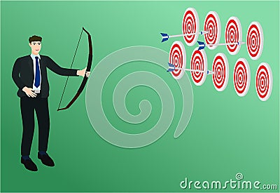 Businessman shooting three arrow multiple target Vector Illustration