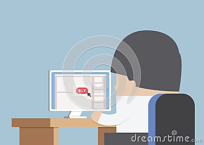 Businessman shopping online in front of computer Vector Illustration