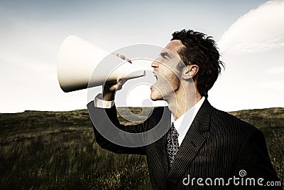 Businessman Shouting Field Announcement Concept Stock Photo