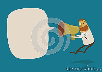 Businessman shouting a loudspeaker megaphone Vector Illustration