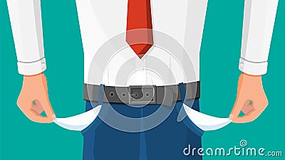 Businessman show empty pocket. Vector Illustration