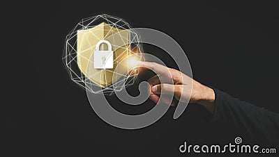 Businessman showcases cybersecurity mesh architecture and internet network security Stock Photo