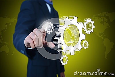 Businessman showing gears cogs to success concept Stock Photo