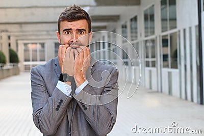 Businessman showing hysteria close up Stock Photo