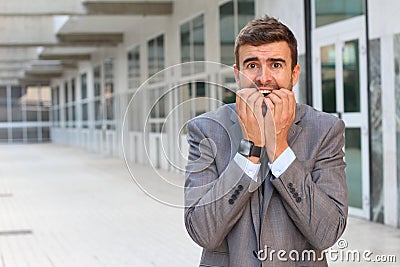 Businessman showing hysteria close up with copy space Stock Photo