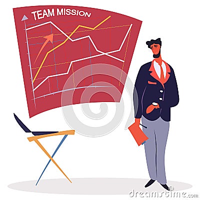 Businessman Showing Team Mission Board Progress Vector Illustration