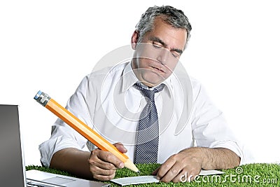 Businessman sign bank check humor gesture Stock Photo