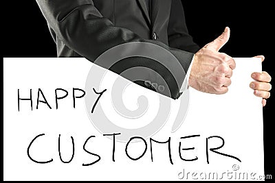 Businessman with sign - Happy customer Stock Photo