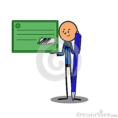 businessman signing check with pen Cartoon Illustration