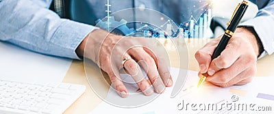 Businessman signing contract economic growth graph Stock Photo