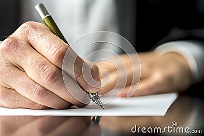 Businessman signing or writing a document Stock Photo