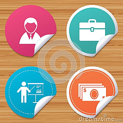 Businessman signs. Human and cash money icons. Vector Illustration