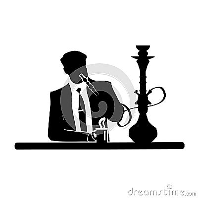 Businessman silhouette of a man in a suit and tie resting in a comfortable armchair with oriental hookah. Vector illustration. Vector Illustration