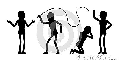 Businessman silhouette, office worker with whip, knelt, pointing Vector Illustration