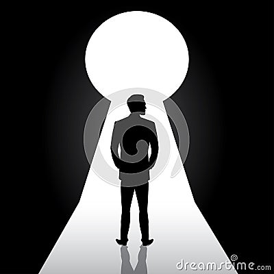 Businessman silhouette standing front of door keyhole,man in sui Vector Illustration