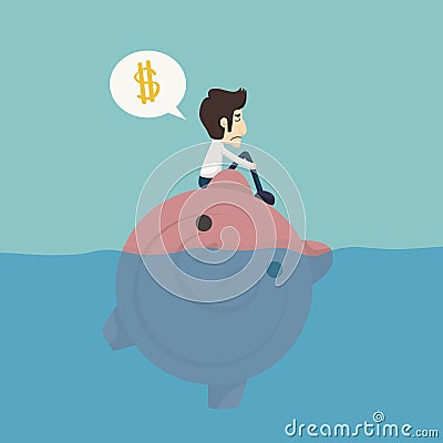 Businessman sitting on a piggybank , businessman no money Vector Illustration