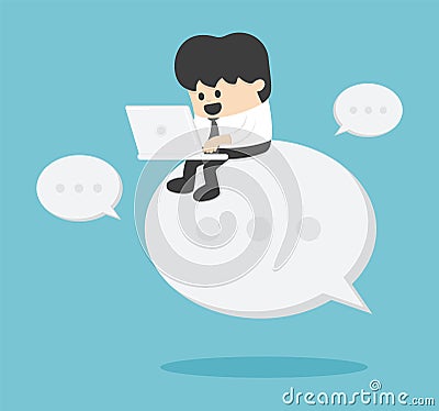 Businessman sitting on a text symbol with enthusiasm Vector Illustration