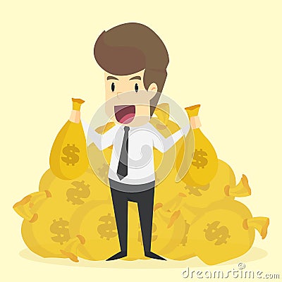 A businessman sleeping on a bag of money, billionaires Vector Illustration