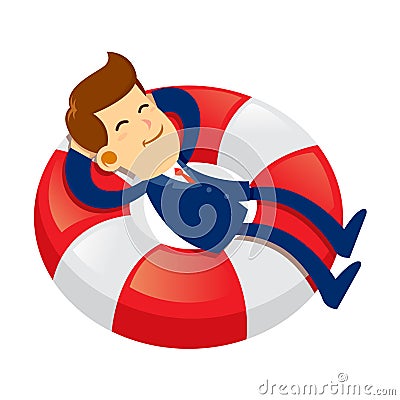 Businessman Sleeping on a Floating Life Buoy Vector Illustration