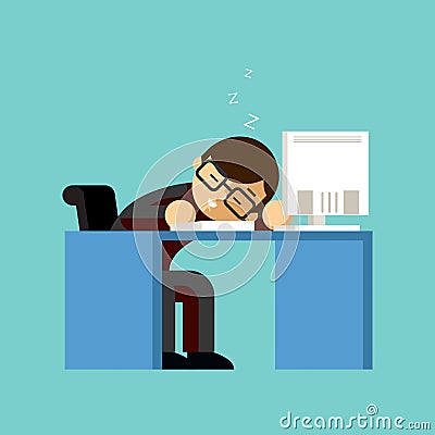 Businessman sleeping on his office desk top Vector Illustration