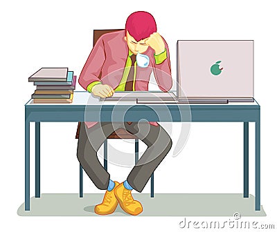 Businessman sleeping on his office desk Vector Illustration