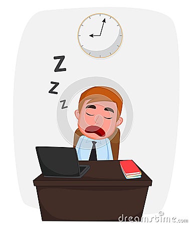 Businessman sleeping on work table cartoon Vector Illustration