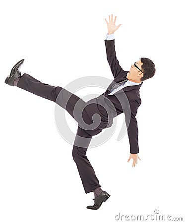 Businessman slip and fall and a funny pose Stock Photo