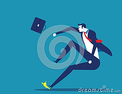 Businessman slipped on a banana peel. Concept business vector illustration. Flat character style Vector Illustration