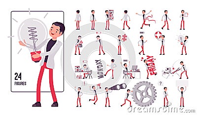 Businessman, smart male office worker character set, pose sequences Vector Illustration