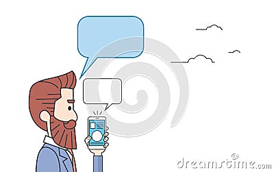 Businessman Smart Phone Chat Bubble Social Network Communication Vector Illustration