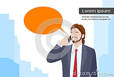 Businessman Smart Phone Talk Chat Bubble Vector Illustration
