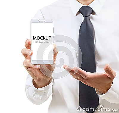 Businessman smartphone with blank screen. Copy space. Stock Photo